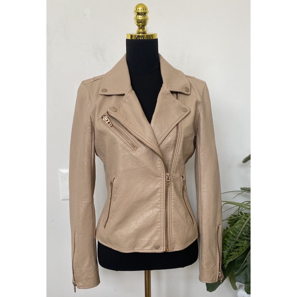 BLANK NYC Women's Asymmetrical Zip Fawn Leather Moto Jacket Size M EUC!